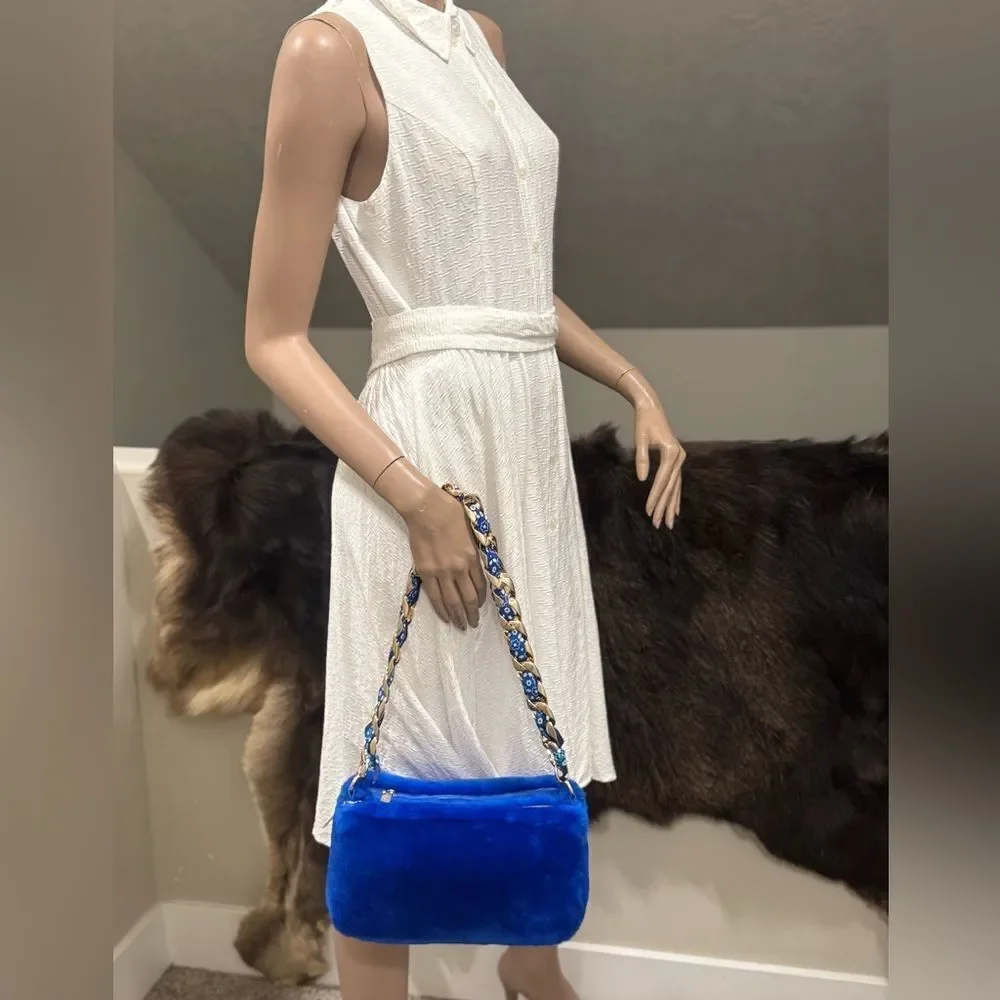 Premium Shearling Leather Double Zip Pillow Bag, Lamb Fur Shoulder Bag/Crossbody